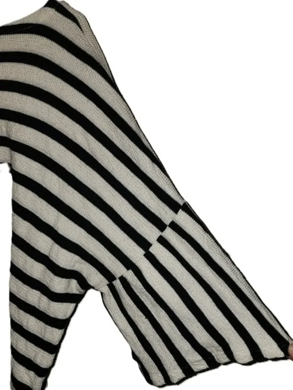 Madewell Boxy Striped Bell Sleeve Cream Black Textured Top Size XL